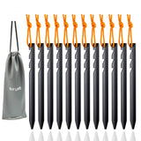 Aluminum Tent Stakes Pegs, 12-Pack Aluminum Ground Pegs with Reflective Pull Ropes, Heavy Duty Tri-Beam Metal Stakes Pegs for Ba