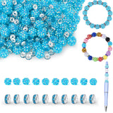 LAIDANLA 250pcs 12mm Blue Rhinestone Beads and 8mm Rondelle Spacer Beads for Beaded Pens, Sparkly Shamballa Disco Baseball Bead 