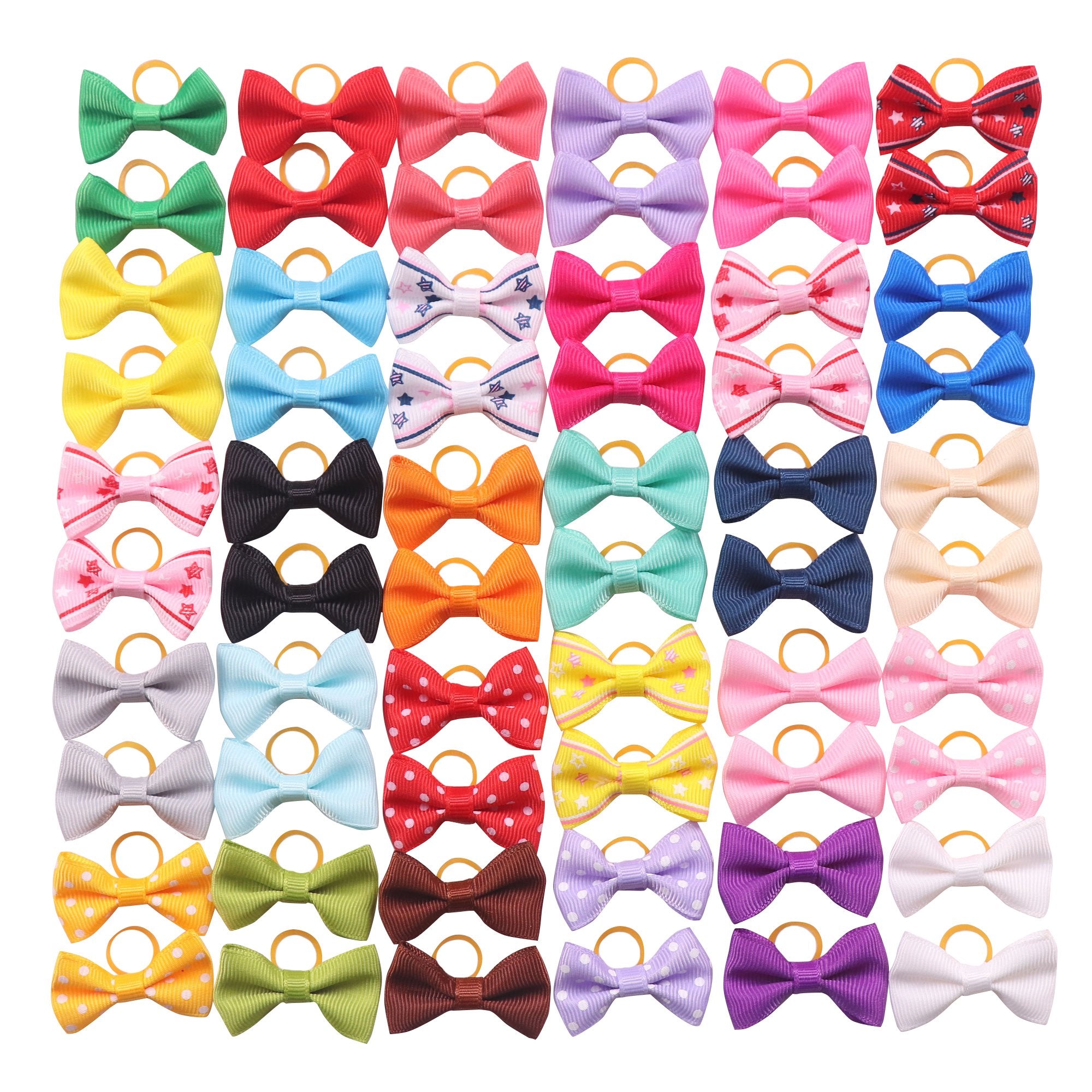 Yaka 60Pcs (30 Paris) Cute Puppy Dog Small Bowknot Hair Bows With Rubber Bands Handmade Hair Accessories Bow Pet Grooming Produc