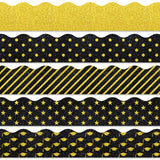 Whaline 69Ft Graduation Bulletin Board Borders Glitter Black Gold Graduation Cap Star Stripe Scalloped Bulletin Board Trim Borde