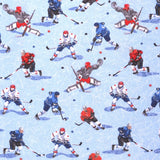 Mook Fabrics Flannel PRT Hockey Players, Lt Blue Cut by The Yard