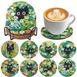 Sitsink Black Cat Diamond Art Coasters - 8 Pcs DIY Black Cat with Plant Diamond Painting Coasters Kits with Holder for Adults Be