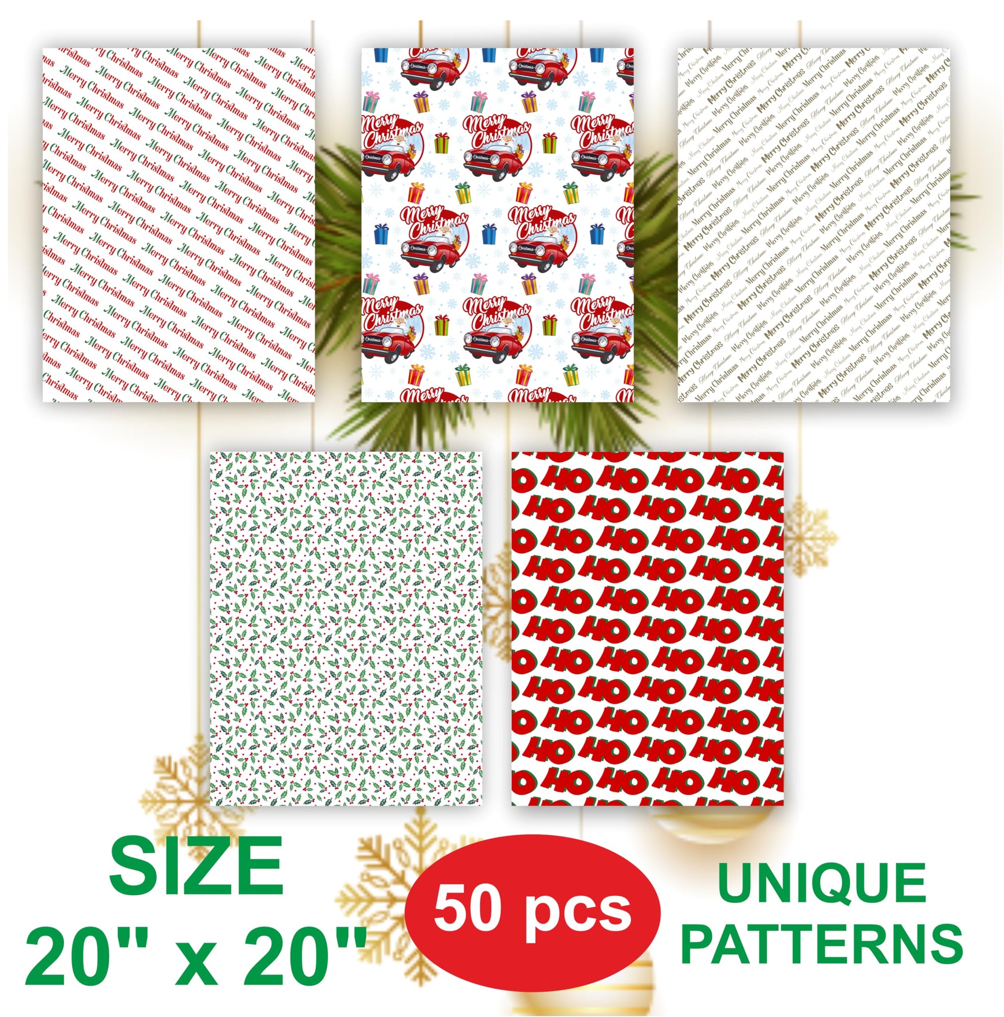 50 Sheets Christmas Tissue Paper Sheets 20x20 Inch - Holiday Snowflake Xmas Gift Wrap - Christmas Wrapping Tissue Paper for Gift