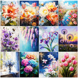 BWFY 12 Pack Diamond Art Kits for Adults,5D Diamond Painting Kits for Adults,Flower Series Paint with Numbers Diamonds for Home 