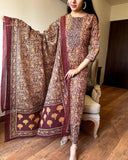 Anni Designer Women'S Rayon Blend Straight Printed Kurta With Pant & Dupatta (Maslona Maroon_Xl_Maroon_X-Large),Maroon,XL,,,