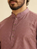 Manyavar Men'S Viscose Blend Textured Short Kurta (Pink,Xxxl) Pink 3Xl