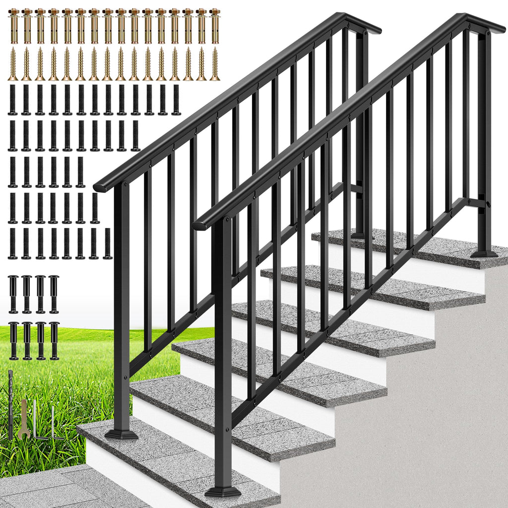 Outdoor Reader Rails VIVOHOME 2-Pack Galvanized Steel Hand Rails for Outdoor Steps - 67.6 B ...
