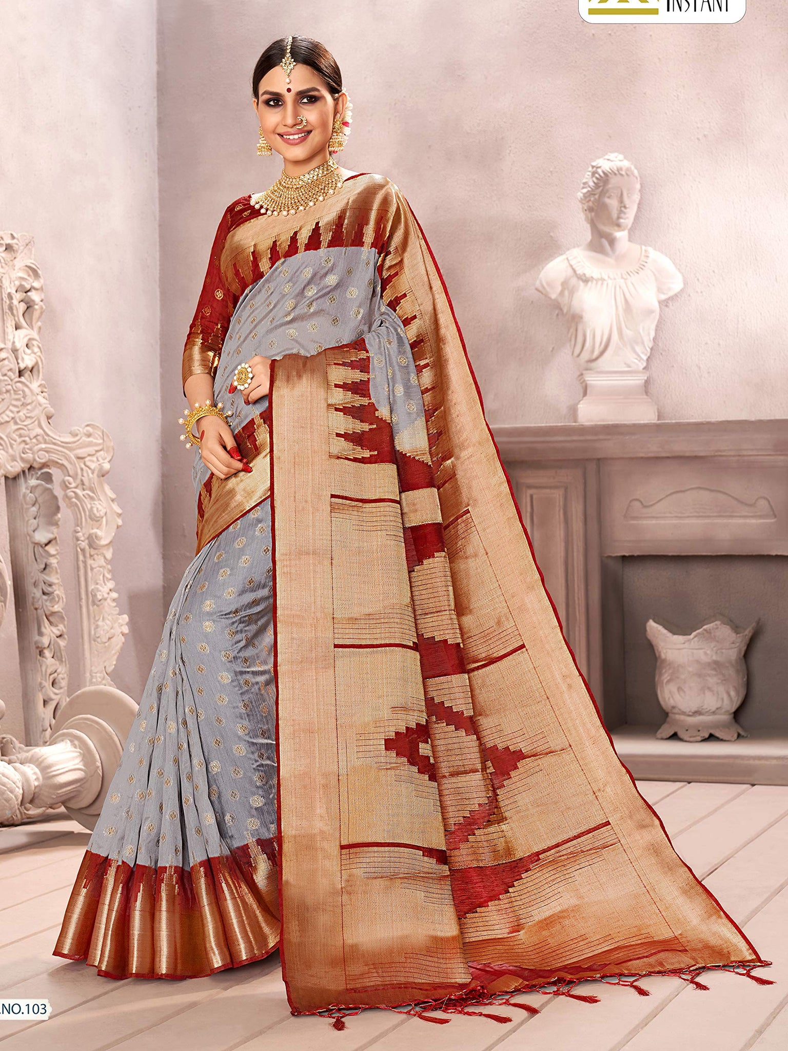 Anni Designer Women'S Gray Color Banarasi Art Silk Saree With Blouse Piece (Sharanya_1591_Free Size),Gray,Free,Art Silk,ready to wear,Saree