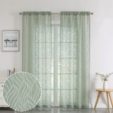 Chyhomenyc Marilyn Sage Green Sheer Curtains 72 Inch Length 2 Panels, Light Filtering Soft Airy 3D Leaf Clip Jacquard Textured Curtain Drapes for French Door Bedroom Window, 38Wx72L Inches