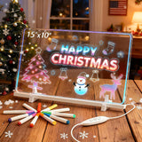 LED Note Board with 7 Colors,15x10 Drawing Tablet with 4 Modes, 7 Fluorescent Pens, Stand, Hanging Chain, Kids Creative Drawing
