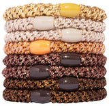 Brown Hair Ties for Thick Hair, Grab & Go Ponytail Holders, 8 Pack, Metallic Bronze, Thick No-Crease Bands with Strong Hold and 