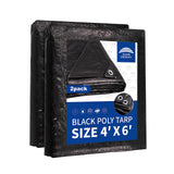 Small Black Tarps 4X6 Feet (2 Pack) Uv Resistant 8 Mil Multipurpose Medium Duty Waterproof Poly Tarp Cover With Metal Grommets And Reinforced Edges By Raindeway -Like New