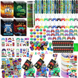 Sayglossy 331 Pcs Video Game Party Favors Set Includes Gift Bags Pencils Notebook Sharpener Slap Bracelets Rings Keychains Tatto