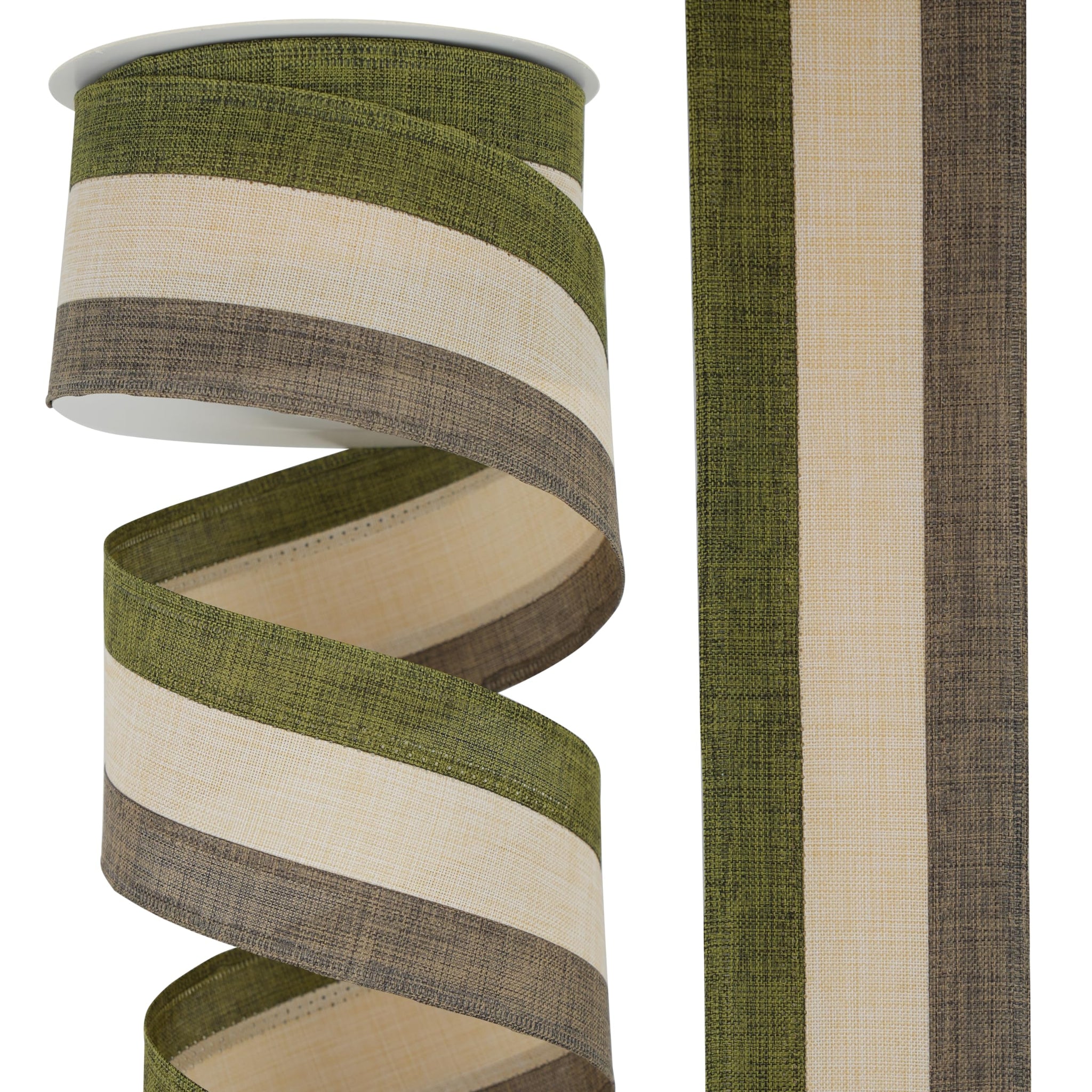 DINDOSAL Natural and Green Wired Ribbon 2.5 Moss Green Stripe Ribbon with Wired Edge Burlap Wire Ribbon for Farmhouse Wreaths Cr