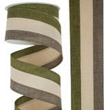 DINDOSAL Natural and Green Wired Ribbon 2.5 Moss Green Stripe Ribbon with Wired Edge Burlap Wire Ribbon for Farmhouse Wreaths Cr