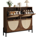 IRONCK Rattan Shoe Cabinet Storage with 4 Flip Drawers, Freestanding Shoe Storage Organizer Cabinet for Entryway, Narrow Shoe Ra