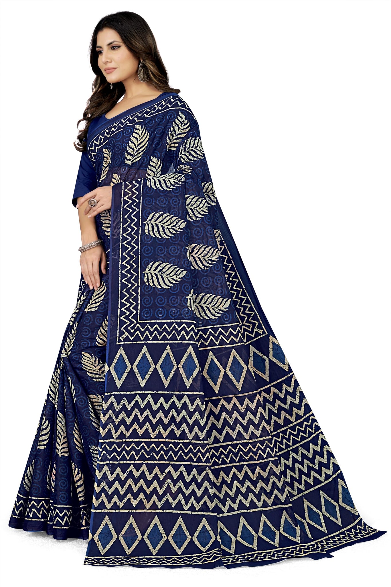 Tamaira Fashion Women'S Batik Printed Pure Cotton Saree Without Blouse Piece(2458_Indigo)