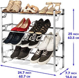 4-Tier Adjustable Shoe Rack with Slide-n-Adjust Shelves, Silver Chrome Finish