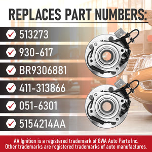Replacement Front Wheel Hub Bearing Assembly Set of 2 - Compatible with Chrysler, Dodge & Volkswagen Vehicles - Town & Country,