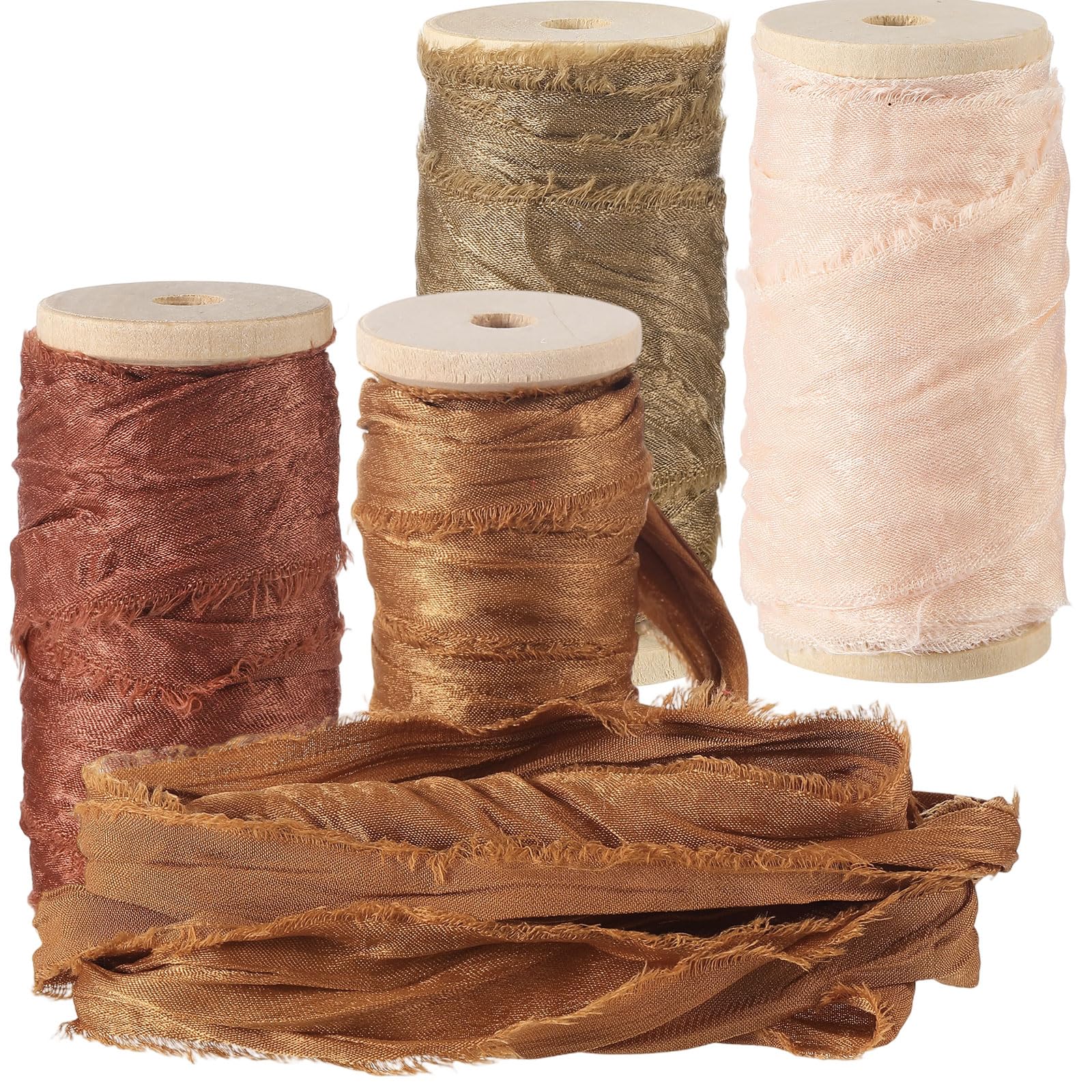 Mindsoft 20 Yard Silk Satin Irregular Frayed Ribbon Handmade Fringe Ribbon with Wooden Spool for Craft Gift Wrapping Baby Shower