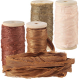 Mindsoft 20 Yard Silk Satin Irregular Frayed Ribbon Handmade Fringe Ribbon with Wooden Spool for Craft Gift Wrapping Baby Shower