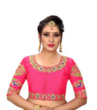 Vihu Fashion Womens Silk Floral Half Sleeve Regular Blouse (VF Rakhi Pink 38