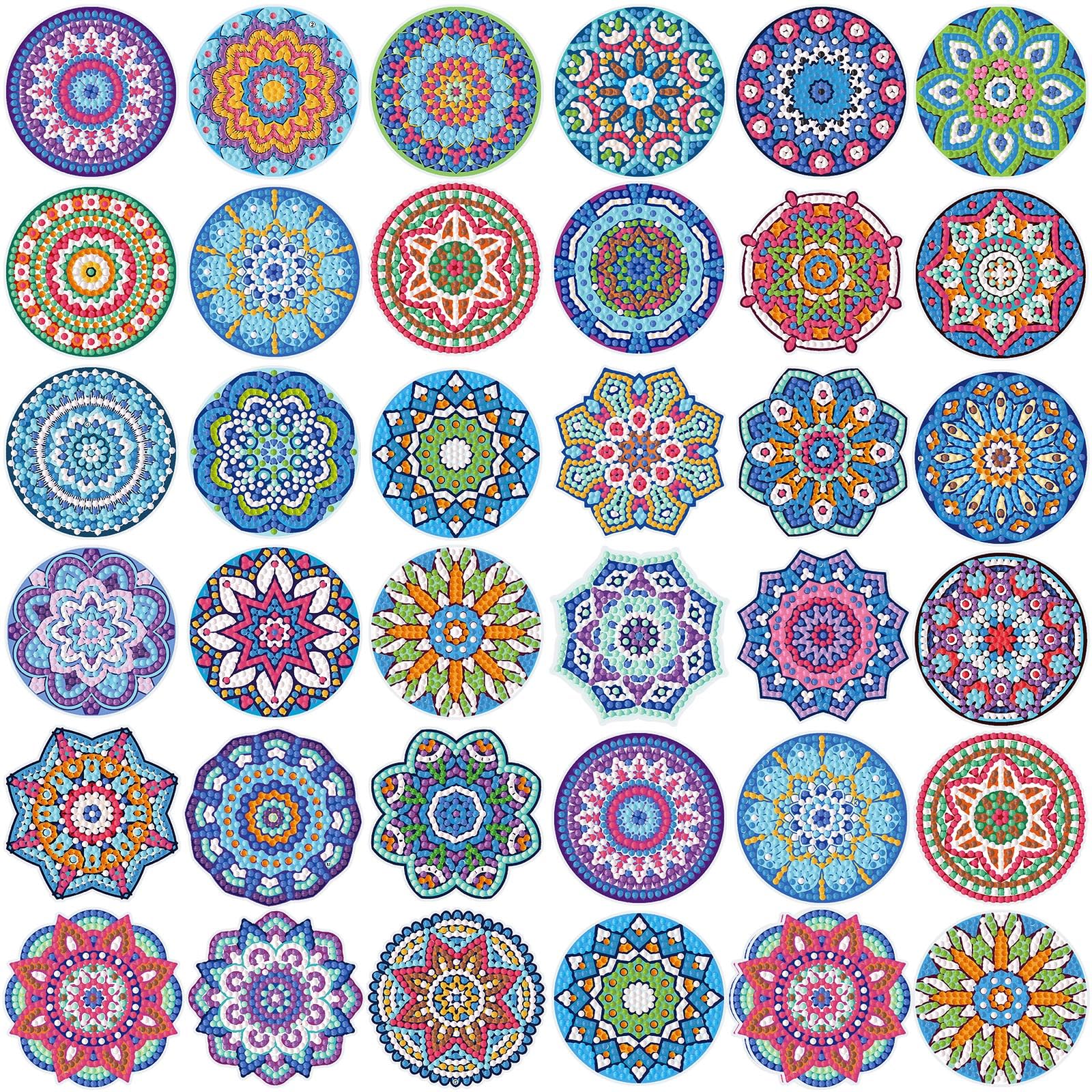 Saillong 36 Pcs Mandala Diamond Painting Sticker 5d DIY Diamond Sticker Mandala Painting Creative Decals Resin Rhinestone Gem Ar