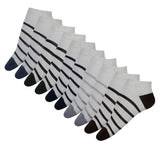 Fabseasons Cotton Liner Casual Business Office White/Grey Striped Crew Socks For Men/Women For Spring, Summer & Autumn, Pack/Com