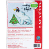 Dimensions 7008990, 6 x 6 Merry and Bright Bear Counted Cross Stitch Kit, 14 Light Blue Aida