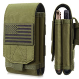 Molle Phone Pouch Tactical Phone Holster Universal Dual Cell Phone Holder Utility EDC Pouch with US Flag Patch (Army Green)
