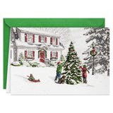 Hallmark Bulk Classic Holiday Boxed Cards (40 Cards and 40 Envelopes) Snowy Red and White Home with Glitter