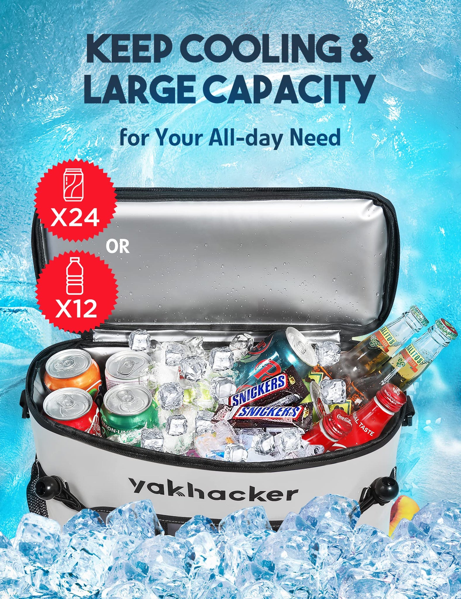 Yakhacker Kayak Cooler, Waterproof Seat Back Cooler with Lawn-Chair Style Seats, Kayak Accessories Bag, Portable Ice Chest Coole