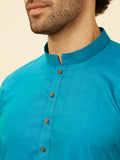 Manyavar Elegant Selfdesign Striped Kurta For Men - (Turqouise Blue, Large)