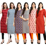 Pinkmint Women's Crepe Digital Print Straight Kurta Pack of 6 [CR-337-331-369-372-368-370-L]