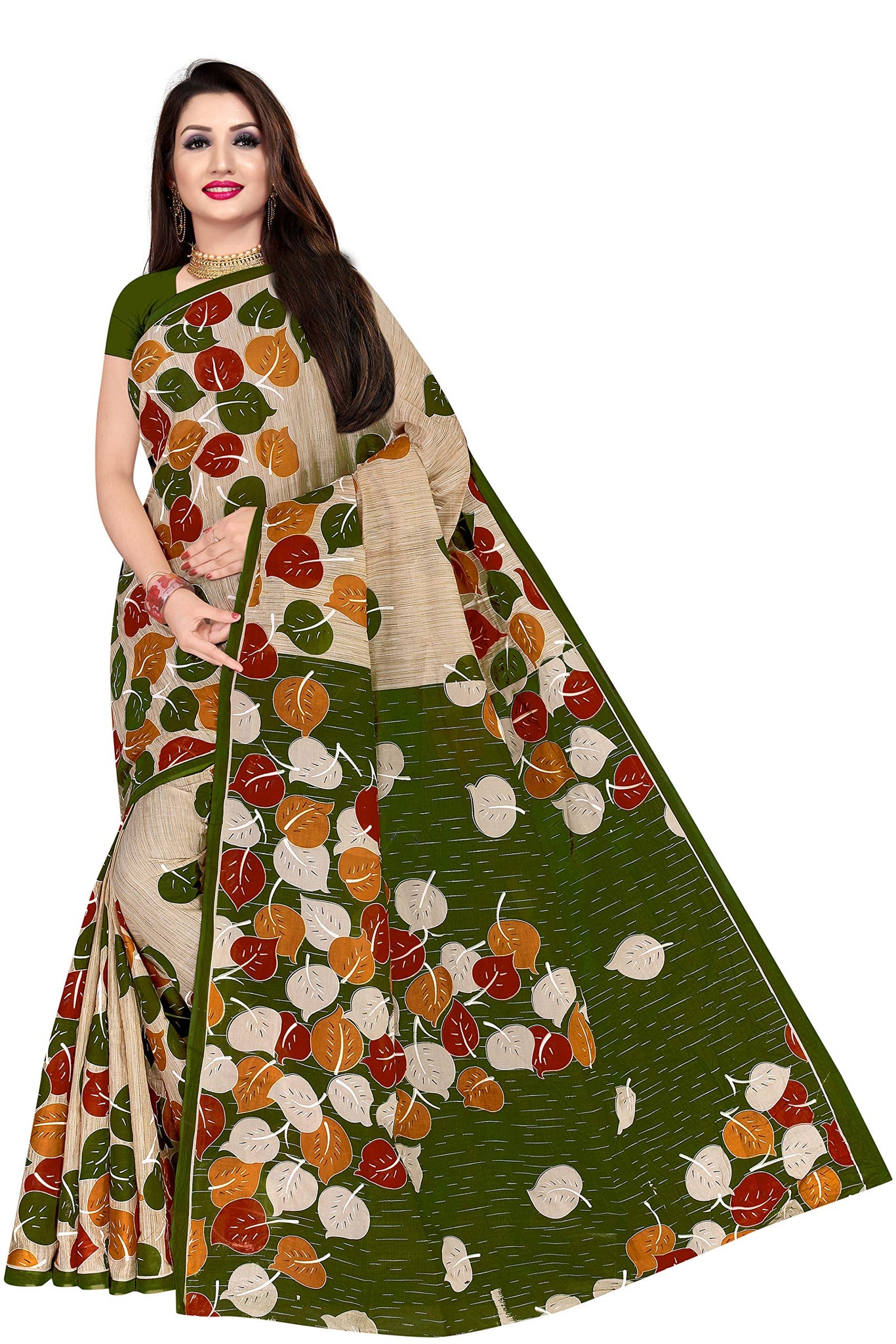 TAMAIRA FASHION Women's Plain Cotton Saree (2158_Green)