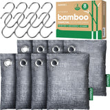 Activated Charcoal Odor Absorber, 8 Pack w Hooks Nature Odor Eliminator for Strong Odor, Bamboo Charcoal Air Purifying Bags, Moi