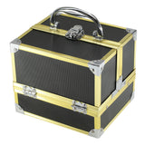 BOLLA Portable Makeup Train Case, Black With Gold Frame, 3 Pound