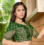 Pujia Mills Women'S Readymade Blouse Multi Golden Codding Sequence Embroidery Work Indian Ethnic Designer Stitched Readymade Saree Half Sleeve Green Blouse For Women For Saree Lehenga Choli Green 36