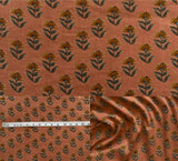 Indian Hand Block Print 60/60 Copper 100% Cotton Fabric by The Yard, Lightweight Floral Quilting & Sewing Fabric for Dressmaking
