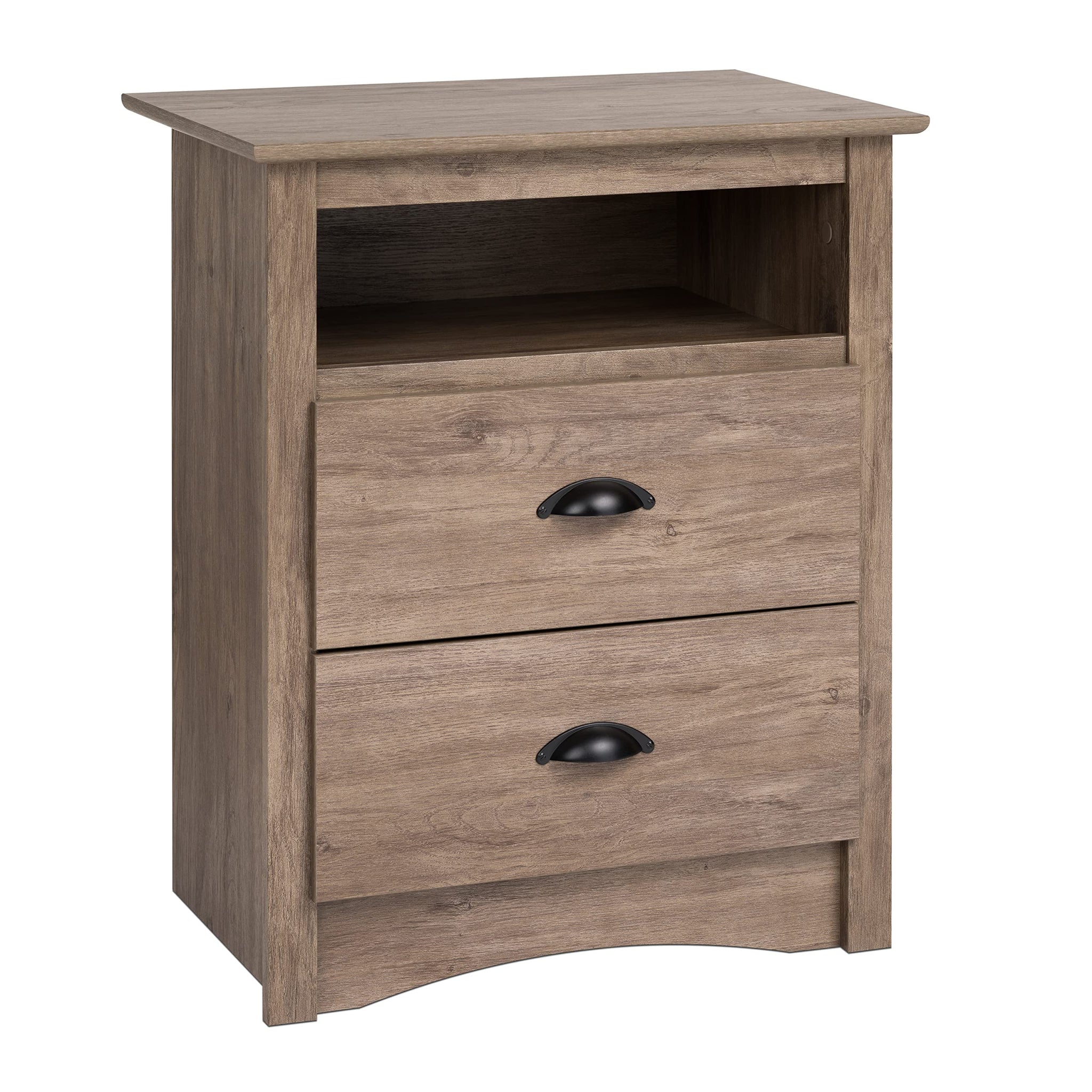 Prepac's Fremont 2 Drawer Nightstand: Elegant Bedroom Furniture, Bedside Table with Open Shelf, 23.25W x 16D x 28H, Drifte