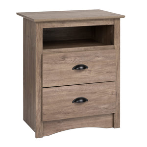 Prepac's Fremont 2 Drawer Nightstand: Elegant Bedroom Furniture, Bedside Table with Open Shelf, 23.25W x 16D x 28H, Drifte