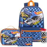 Get Trend Hot Wheels Boys 4 Pc Backpack Set with 18 inch Bookbag, Lunch Bag, Water Bottle, Pencil Case, Gifts for Boys (Multi Ho