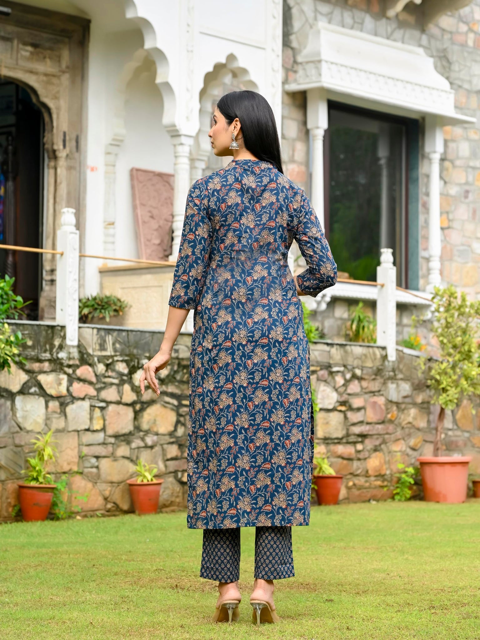 Gosriki Women'S Rayon Blend Straight Printed Kurta With Pant (Ommy Blue-Vks01-Gs_L_Blue_Large),Blue,,B0DCK62M3J