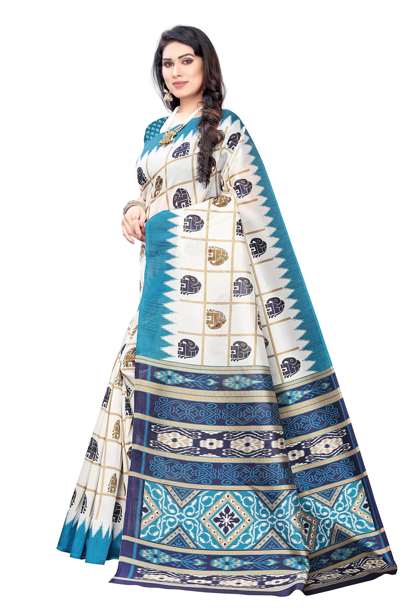 Anni Designer Women'S Blue Silk Printed Saree With Blouse (Mily Blue_Free Size),Blue,Free,Silk,with blouse piece,With Blouse Piece