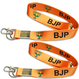 Rinkon Bjp Keychain Pack 2 Lanyard Bjp Bhartiya Janta Party Symbol Lotus Fabric Hook ID Card Tag Holder Keychains English Orang