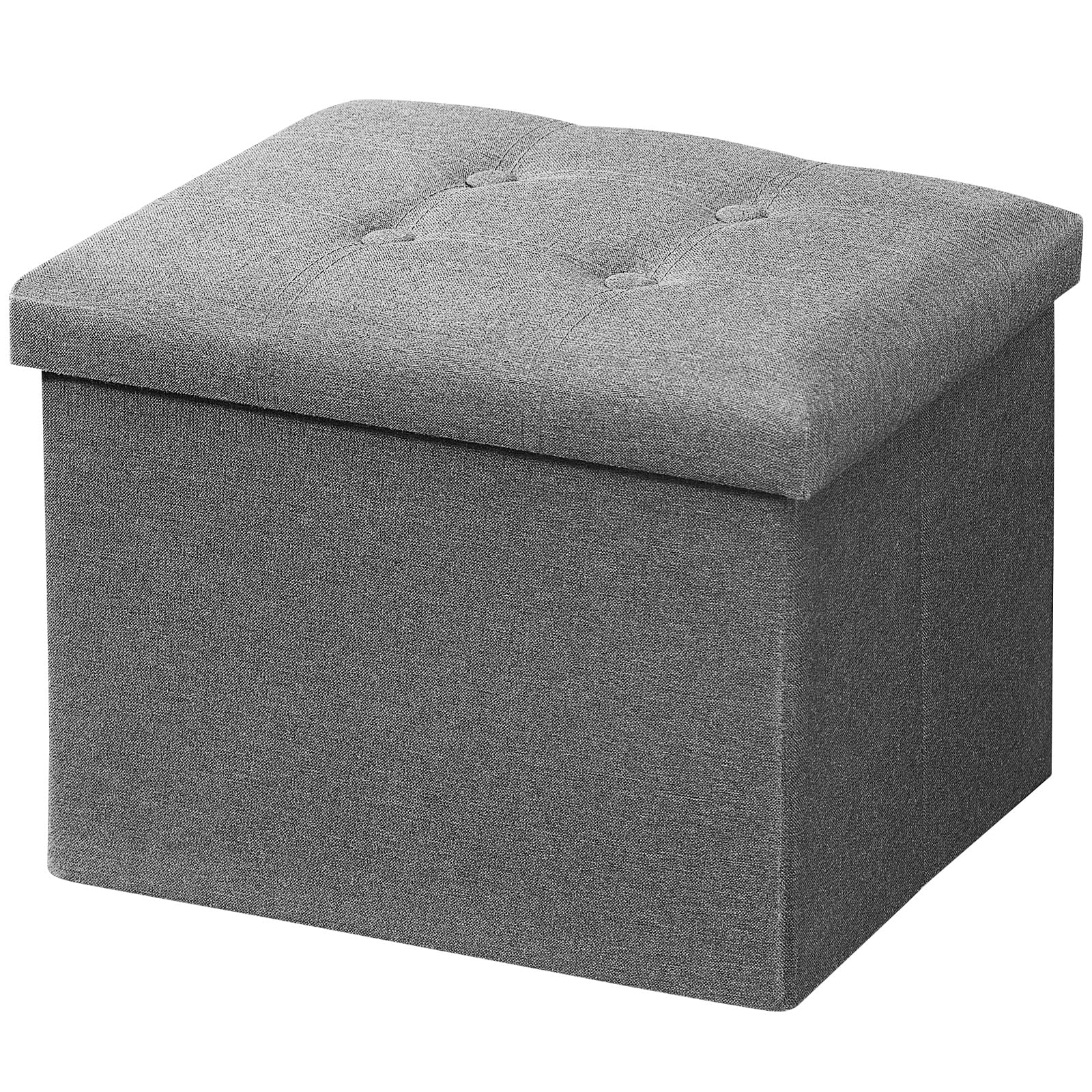 AmasSmile Storage Ottoman Folding Foot Rest Stool, 17 inch Linen Footstool Bench, Short Ottoman Bench, Storage Foot Rest Store, 