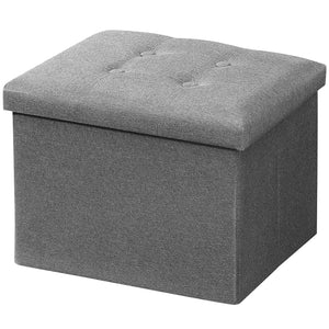 AmasSmile Storage Ottoman Folding Foot Rest Stool, 17 inch Linen Footstool Bench, Short Ottoman Bench, Storage Foot Rest Store, 