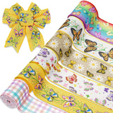 Whaline 6 Roll Butterfly Wired Edge Ribbons 36 Yards Colorful Butterfly Daisy Flower Plaids Fabric Ribbon Spring Summer Farmhous