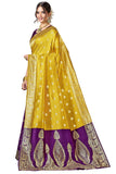 Glory Sarees Womens Silk Blend Banarasi Saree (Banarasi_Saree114_Yellow)