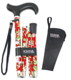 KMINA PRO - Folding Canes for Women Adjustable, Foldable Walking Sticks Seniors, Lightweight Aluminium, Red Flowers